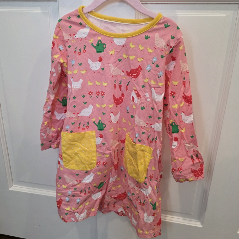 Girls' Pink Chicken Print Kids Dress - Size 5Y